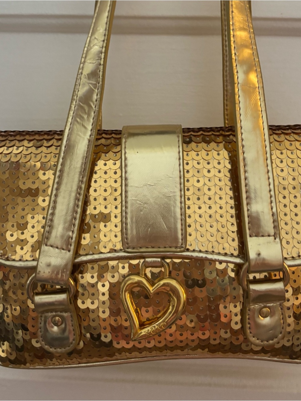 Gold Sequin Heart Charm Satchel - Women Bags